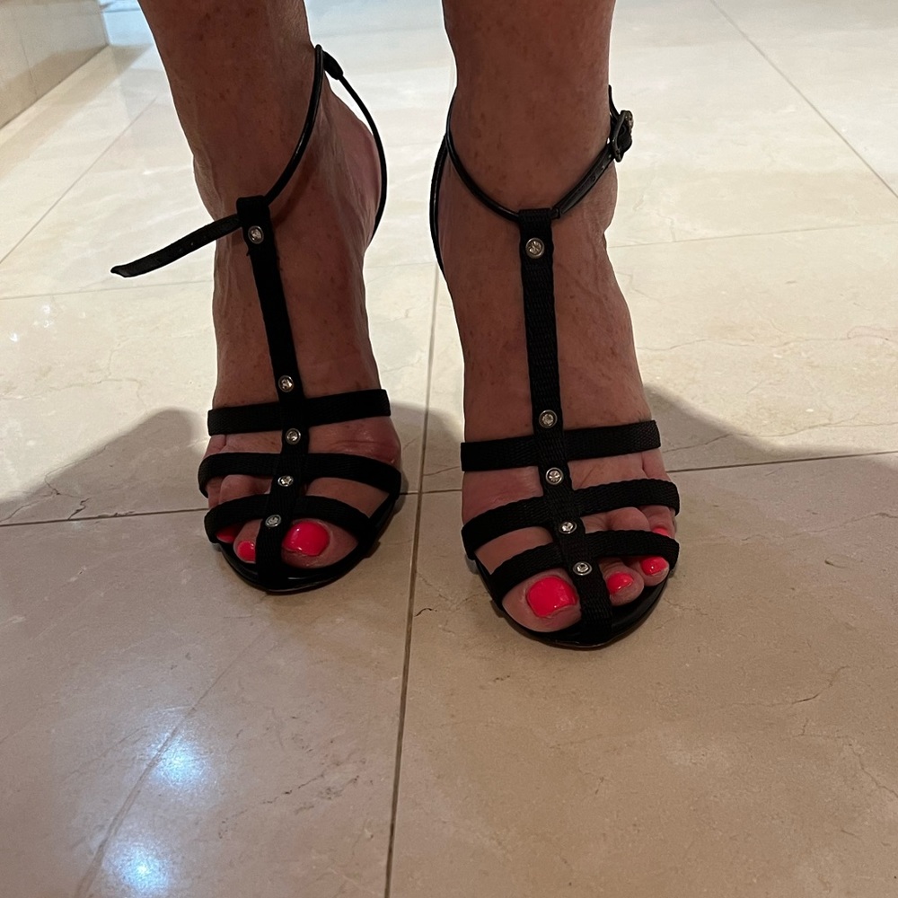 Sergio Rossi black strappy sandal with stones